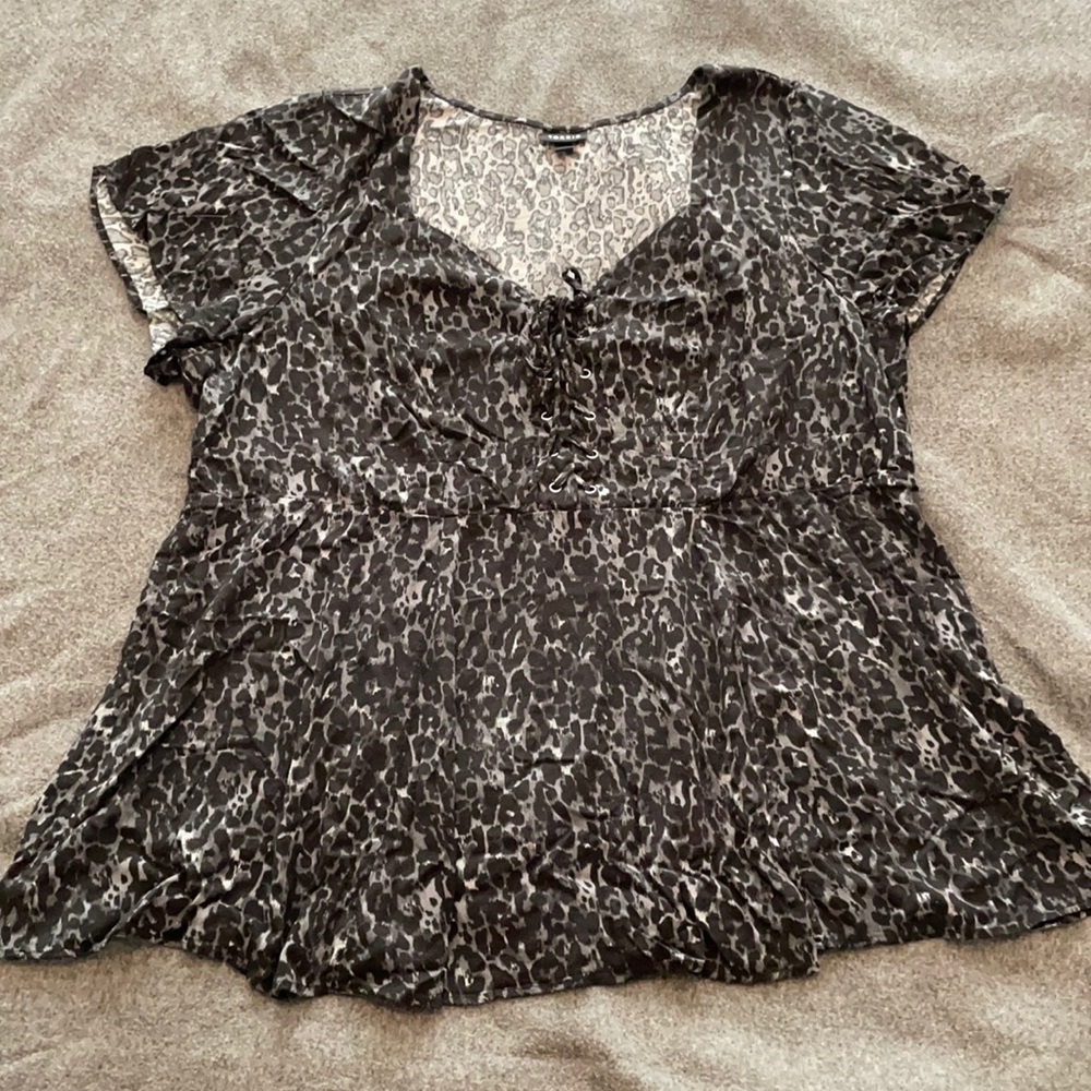 Torrid Leopard Print Lace Up Short Sleeve Top